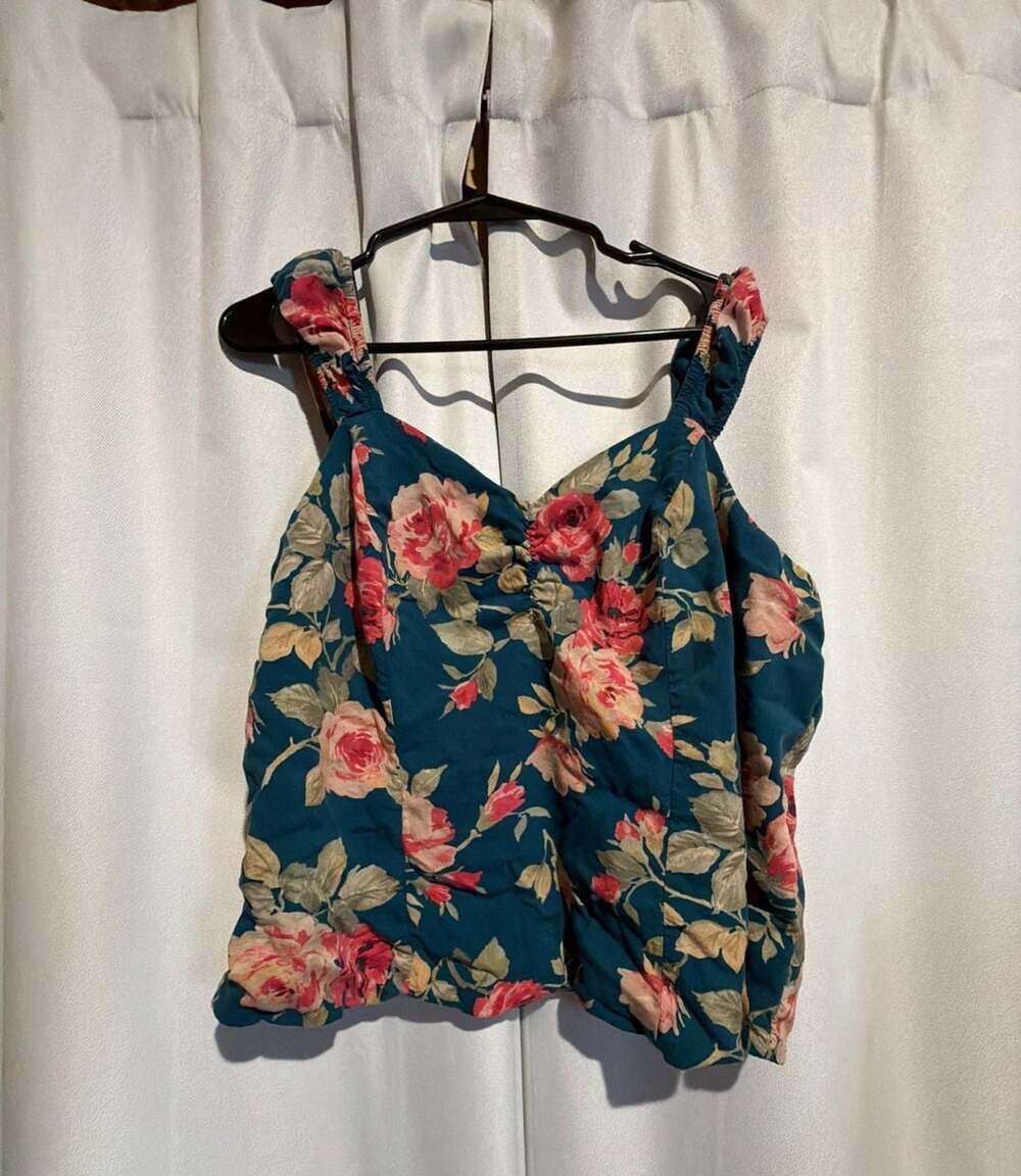 Torrid Teal Floral Ruffled Strap Cami Top Size 2